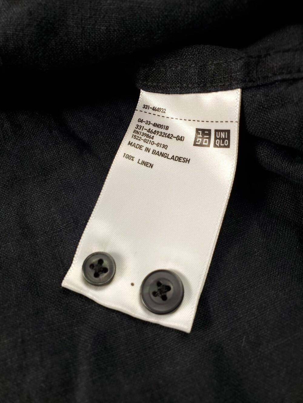 Uniqlo 100% Linen Shirt Mens Small Long Sleeve Black Button Up Summer Breathable - Picture 7 of 8